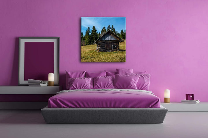 deyoli alte Holzhütte Format: 70x70 als Leinwandbild, Motiv fertig gerahmt auf Echtholzrahmen, Hochw