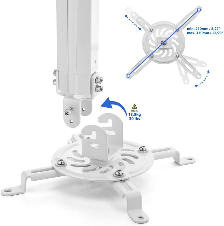 deleyCON Universal Beamerhalterung Deckenhalterung +-15° Neigbar - 360° Drehbar - bis 13,5Kg - Höhen