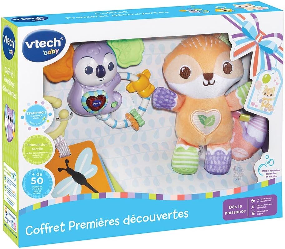 VTech - Set zur Geburt erste Entdeckungen, erstes Spielzeug für Babys, Kuscheltier Fuchs aus Plüsch,