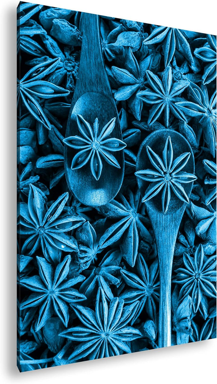 deyoli Gewürz Anise Format: 80x60 Effekt: Monocrome Blau als Leinwand, Motiv fertig gerahmt auf Echt