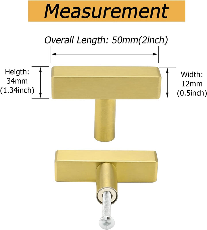 goldenwarm LS1212GD Möbelknöpfe, gebürstetes Messing, quadratisch, goldfarben, für Küchenschränke, S