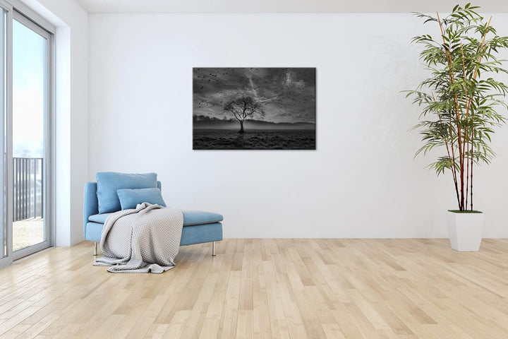 deyoli einsamer Baum Format: 80x60 Effekt: Schwarz&Weiss als Leinwandbild, Motiv fertig gerahmt auf