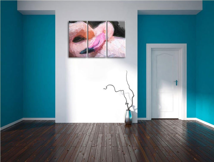 eleganter Flamingo schwarz/weiss Deluxe 3-Teiler Leinwandbild 120x80 Bild auf Leinwand, XXL riesige