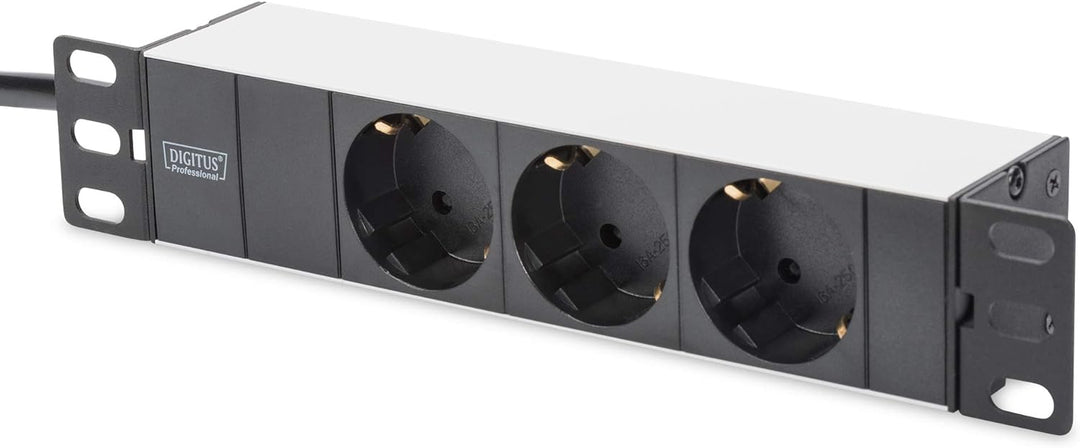 DIGITUS 3-Fach Steckdosenleiste - 1HE - 10-Zoll (254 mm) - Silber/Schwarz DN-95411 & Fachboden - 1HE