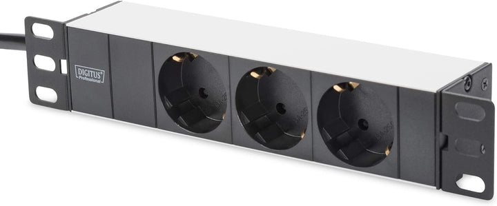 DIGITUS 3-Fach Steckdosenleiste - 1HE - 10-Zoll (254 mm) - Silber/Schwarz DN-95411 & Fachboden - 1HE