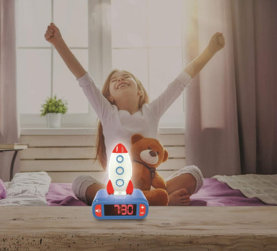 Lexibook - Wecker Nachtlicht Rakete für Kinder, Leuchtende Rakete, Uhr, Wecker für Jungen, Snooze, F