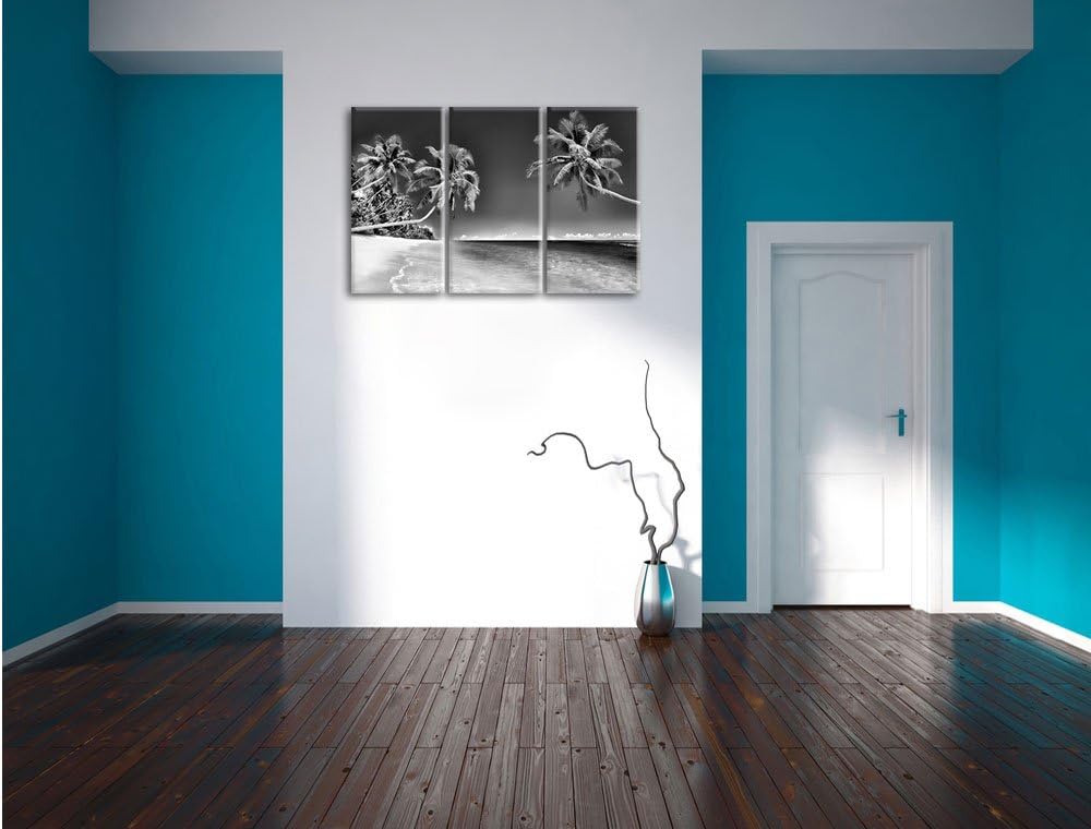 Pixxprint Monocrome, Palmen über dem Meer 3-Teiler Leinwandbild 120x80 Bild auf Leinwand