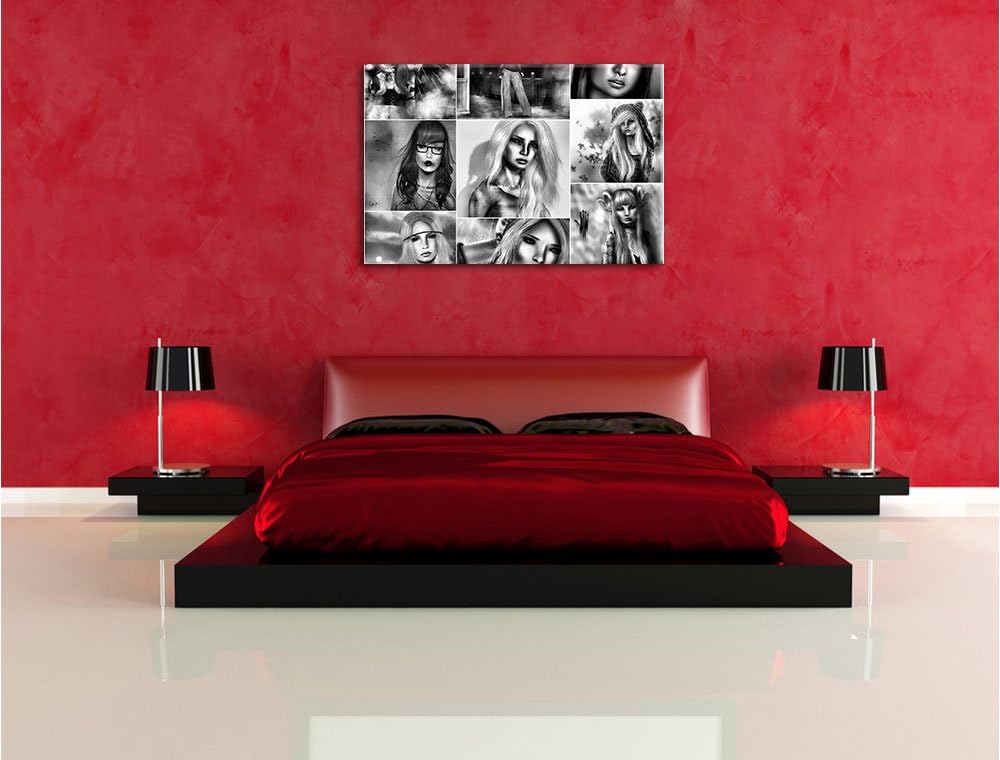 Pixxprint Zeichnungen von Frauen / 100x70cm Leinwandbild bespannt auf Holzrahmen/Wandbild Kunstdruck