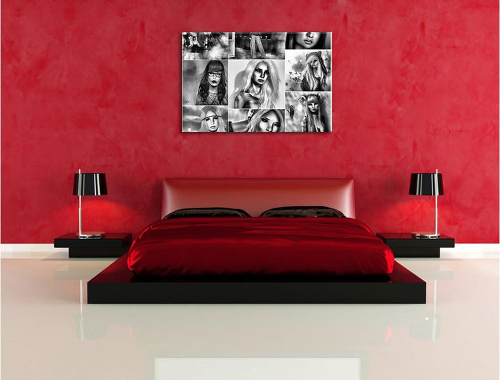 Pixxprint Zeichnungen von Frauen / 100x70cm Leinwandbild bespannt auf Holzrahmen/Wandbild Kunstdruck