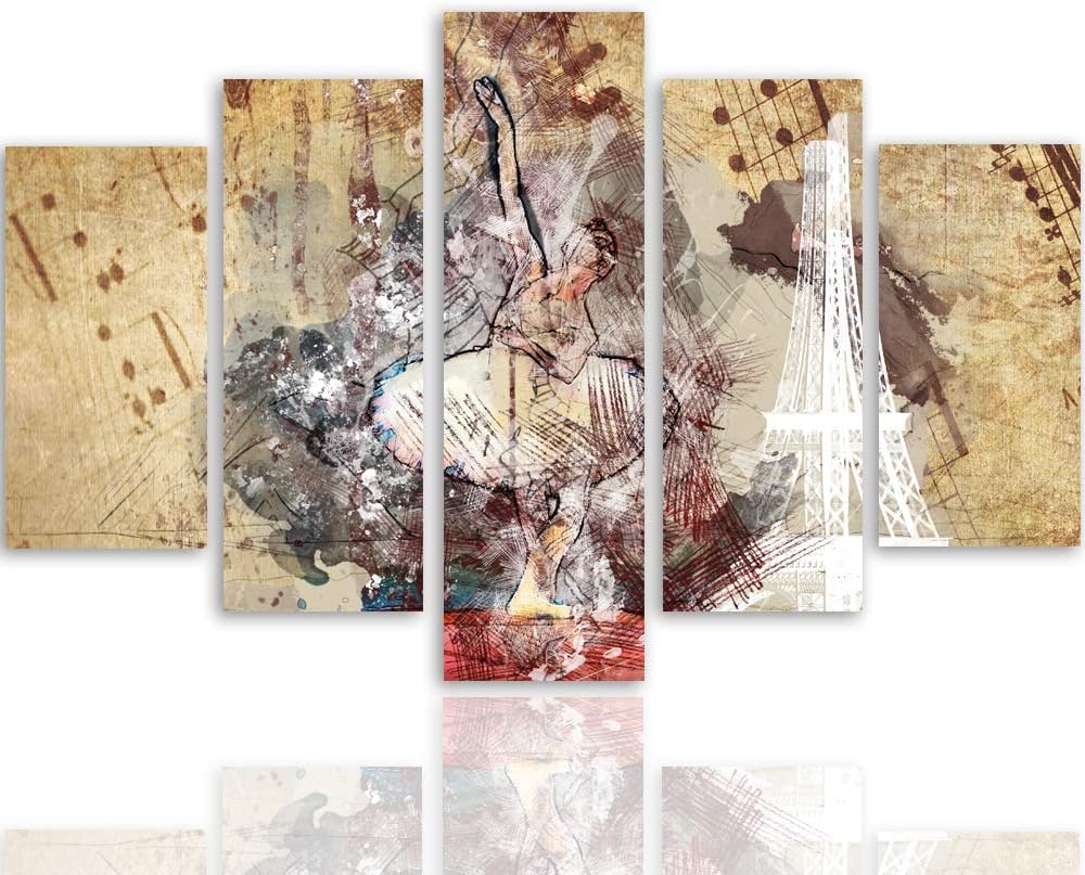 Feeby Leinwandbild Abstraktion 5 TLG Bild Kunstdruck Ballett Paris Noten braun 100x70 cm Leinwandbil