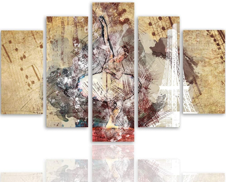 Feeby Leinwandbild Abstraktion 5 TLG Bild Kunstdruck Ballett Paris Noten braun 100x70 cm Leinwandbil