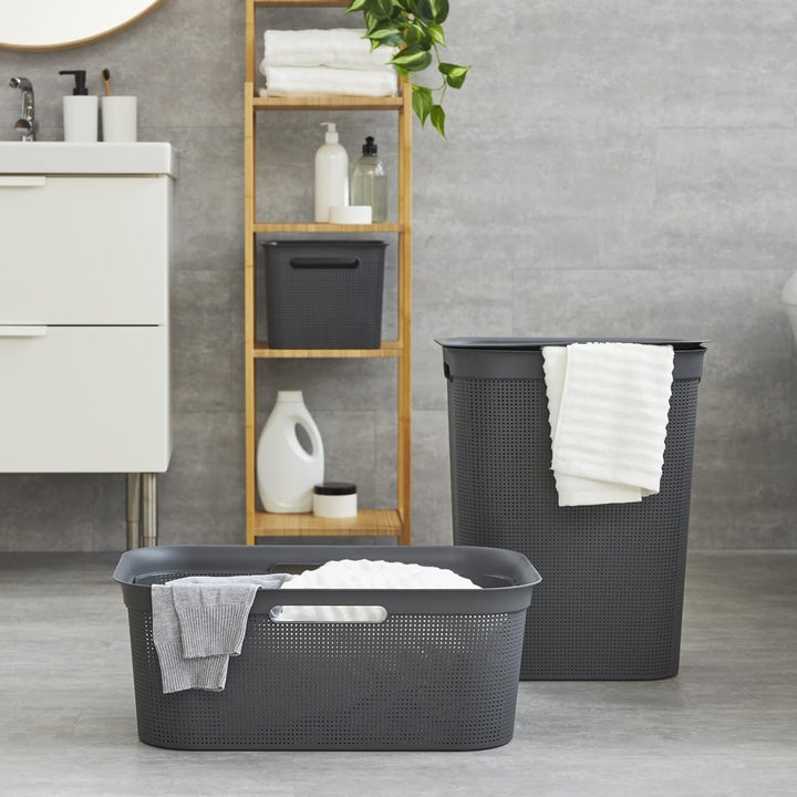 Rotho Brisen Wäscheset 2tlg. 50l, 41l, Kunststoff (PP) BPA-frei, anthrazit, 50l, 41l, Anthrazit