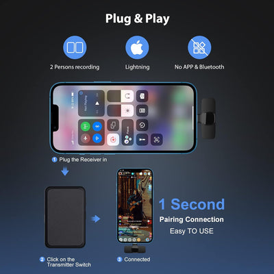 Kabellos Lavalier Mikrofon,Gimpro MB1X(A) 2.4GHz【Lightning】2TX&1RX Drahtloses Ansteckmikrofon mit 1
