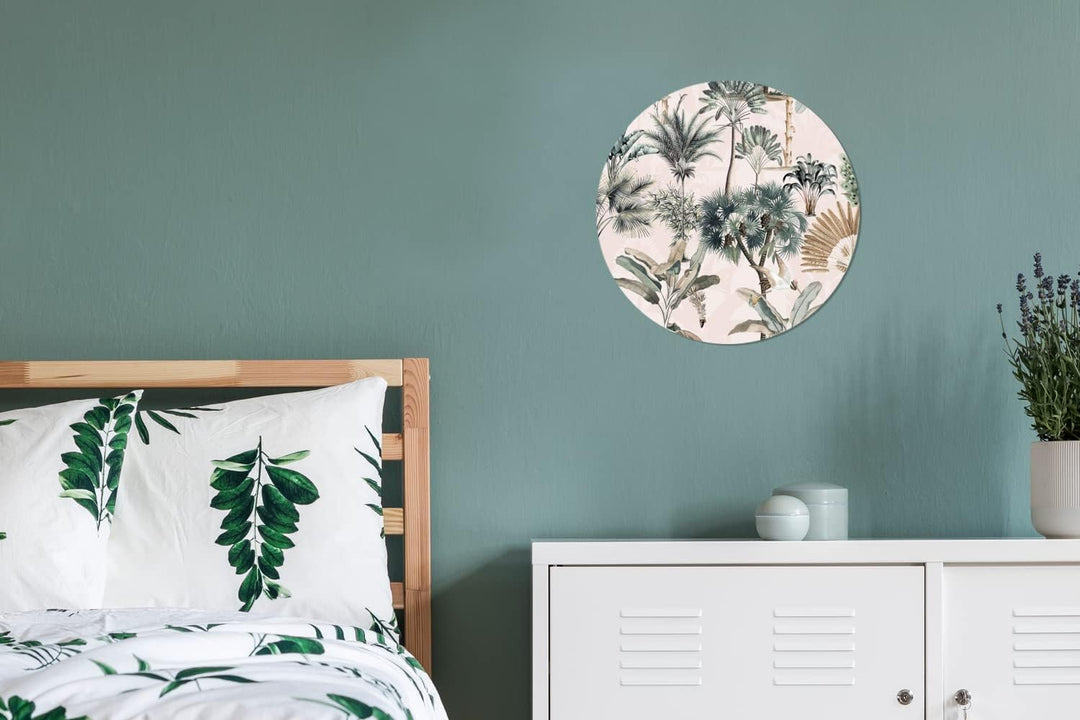 MuchoWow Wandbild Rund Wanddeko Deko Wohnzimmer Bilder 30x30 cm Blätter - Monstera - Dschungel - Tro