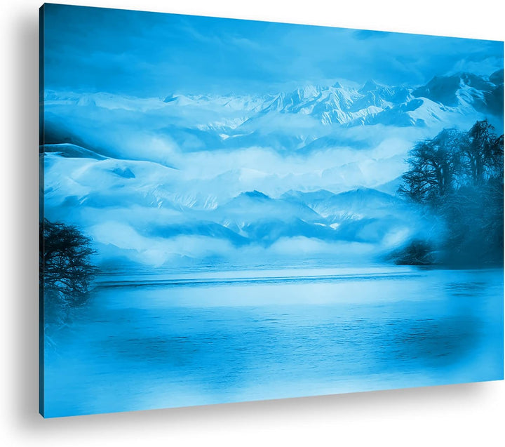deyoli grossartige gemalte Berglandschaft Format 80x60 Effekt: Monocrome Blau als Leinwandbild, Moti