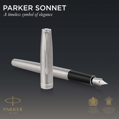 Parker Sonnet Füller | Edelstahl mit Palladiumzierteilen | Füllfederhalter mit feiner Feder | Gesche