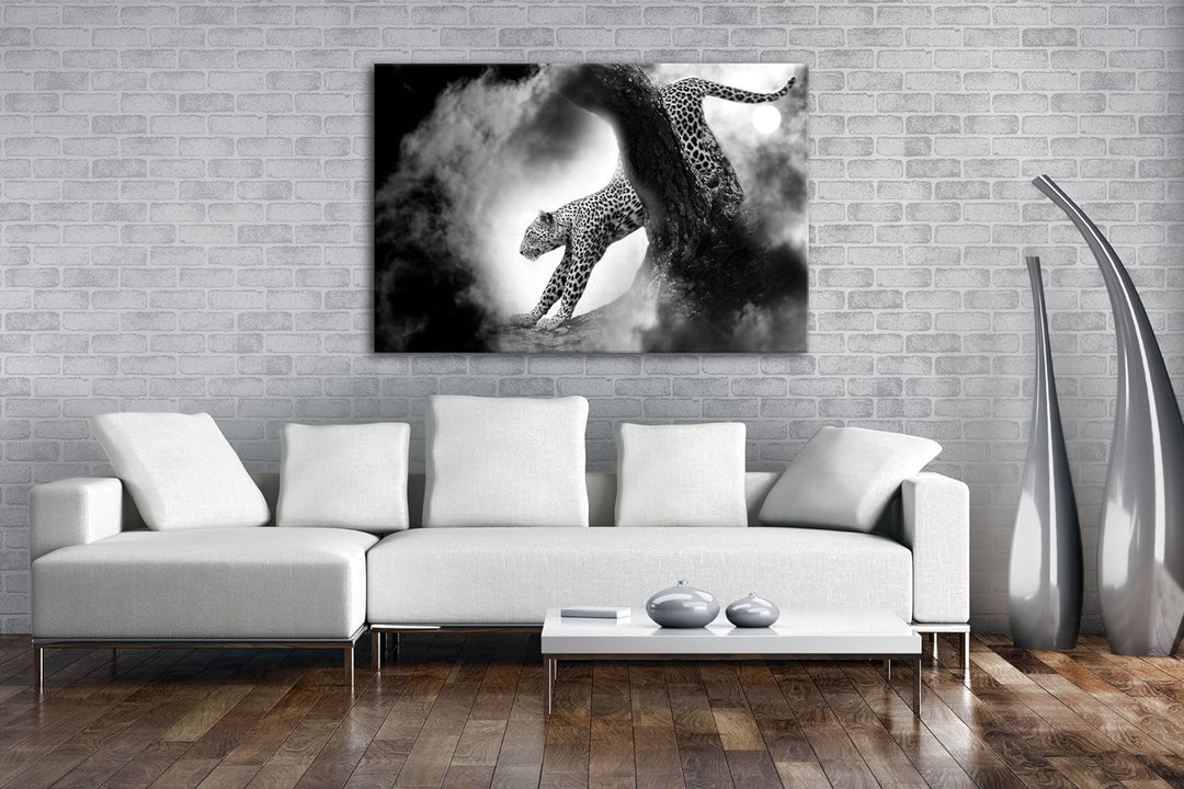 deyoli exotischer Gepard im Mondschein im Format: 80x60 als Leinwandbild, Motiv fertig gerahmt auf E