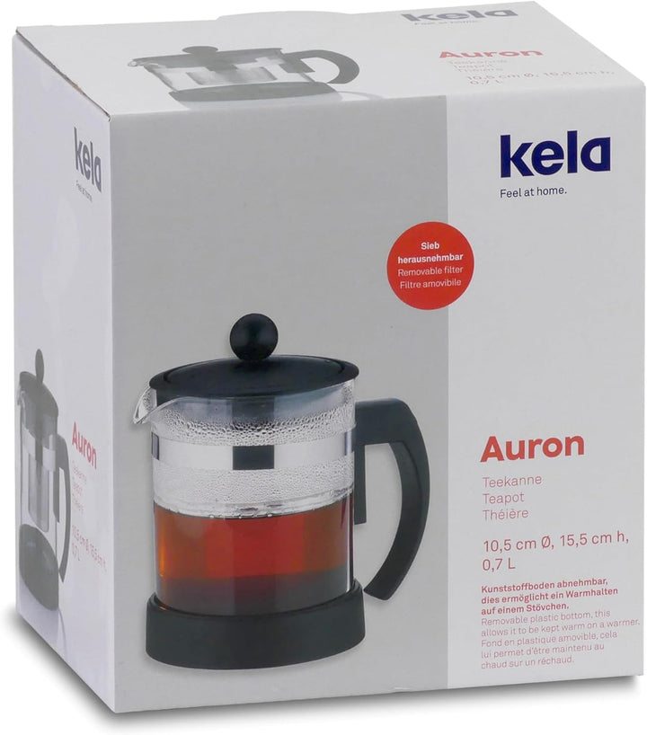 Kela 11457 Teekanne aus Glas mit Edelstahl-Siebeinsatz, 0.7 l, Auron 0,7 L Auron, 0,7 L Auron