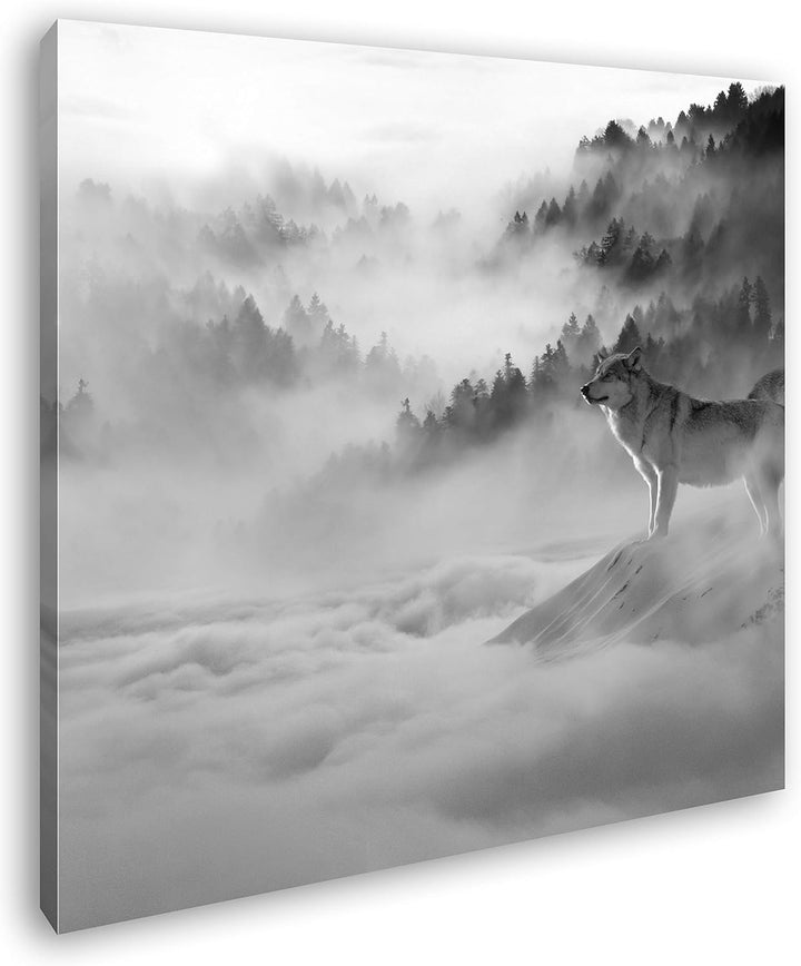 deyoli Wolf in Einer malerischen Schneelandschaft Format: 70x70 Effekt: Schwarz&Weiss als Leinwandbi