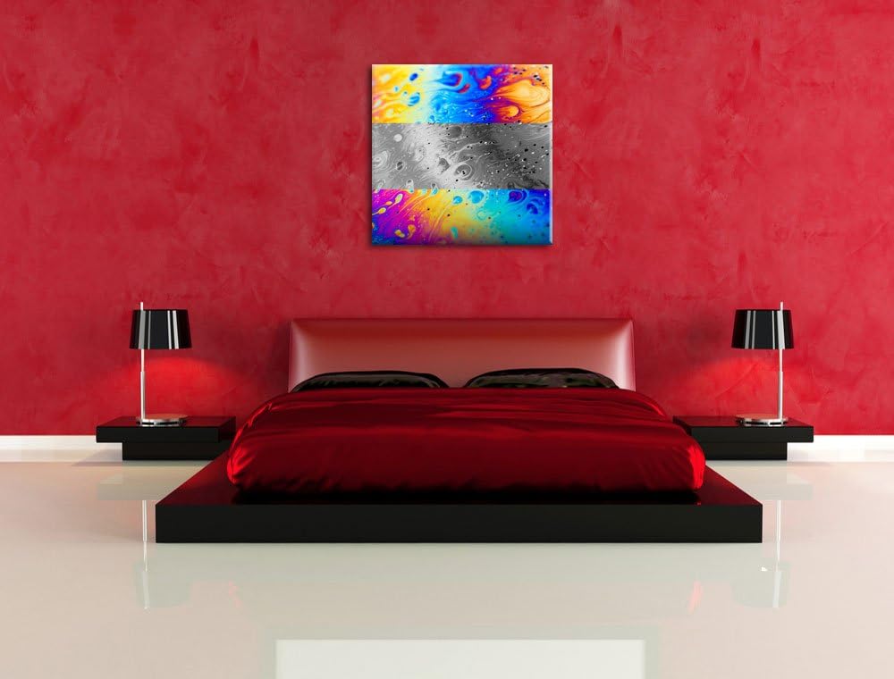 Pixxprint Bunte Ölspritzer auf Glas schwarz/weiss als Leinwandbild Quadratisch/Grösse: 70x70 / Wandb