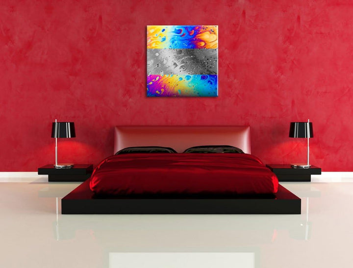 Pixxprint Bunte Ölspritzer auf Glas schwarz/weiss als Leinwandbild Quadratisch/Grösse: 70x70 / Wandb