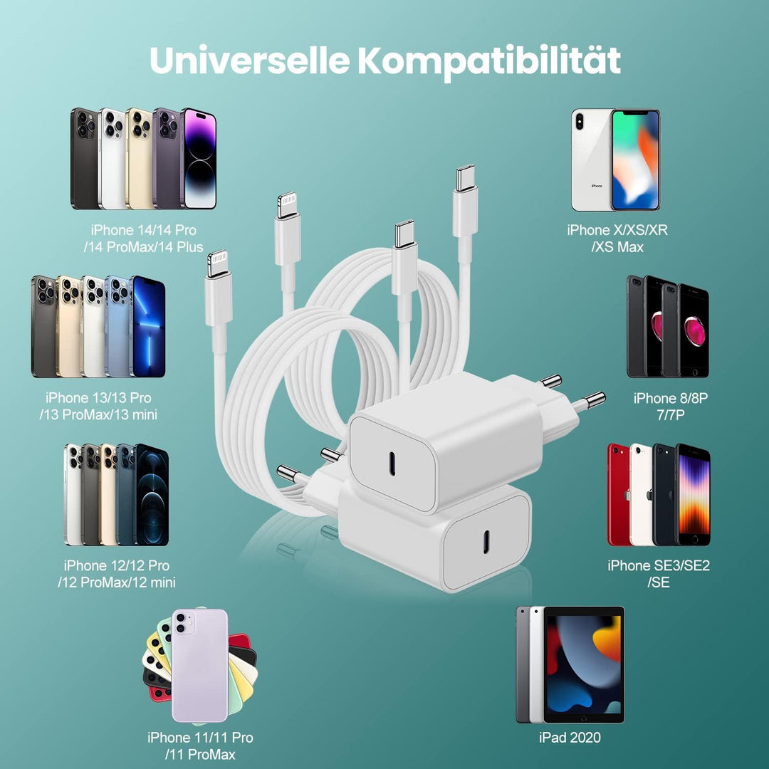 iPhone 13 14 Pro Ladegerät Original Apple,2Pack Schnellladegerät mit 2M USB C to Lightning Ladekabel