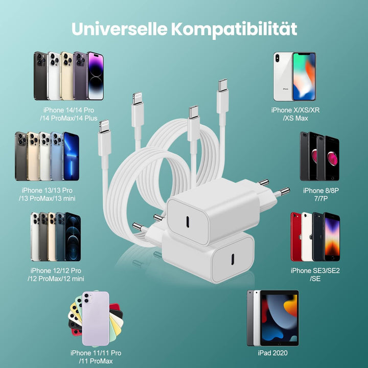 iPhone 13 14 Pro Ladegerät Original Apple,2Pack Schnellladegerät mit 2M USB C to Lightning Ladekabel