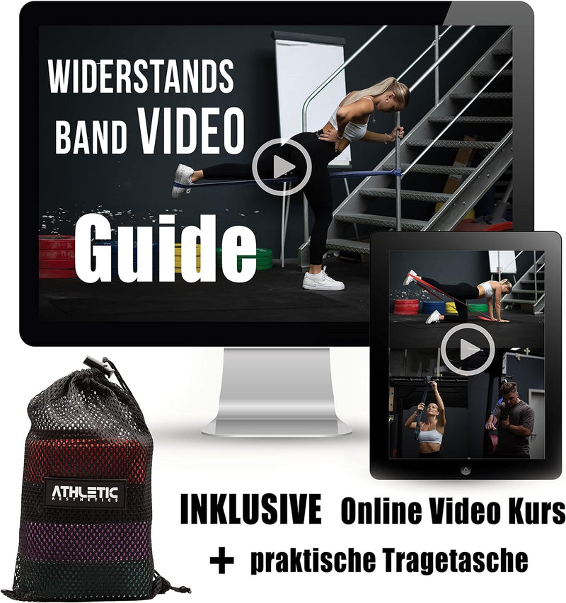 ATHLETIC AESTHETICS Premium Resistance Bands/Widerstandsbänder mit Stoff [ Als Fitnessband und Fitne