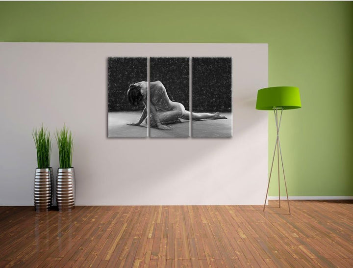 Pixxprint Schöne sexy Frau Macht Yoga Kunst Buntstift Effekt 3-Teiler Leinwandbild 120x80 Bild auf L