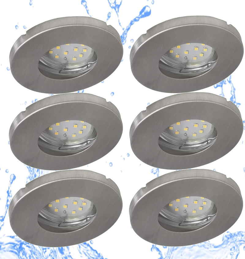 Trango 6er Set 6729IP65-069MOSD IP65 LED Einbaustrahler aus ALU gebürstet incl. 6x 3000K warmweiss 3