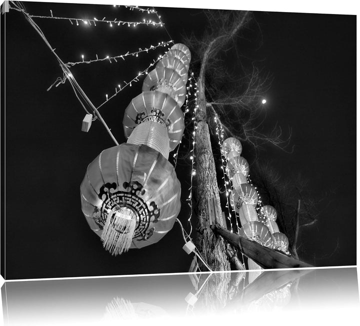 Pixxprint Monocrome, traditionelle chinesische Lampions, Format: 100x70 auf Leinwand, 100x70