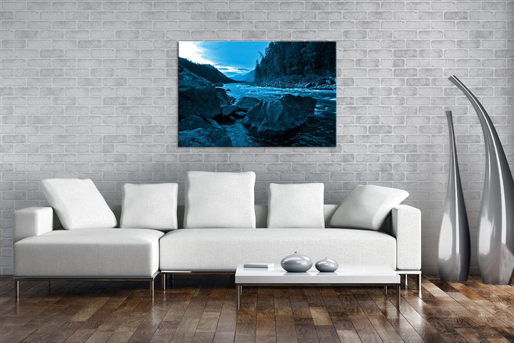 deyoli Eindrucksvoller Bach Format: 80x60 Effekt: Monocrome Blau als Leinwandbild, Motiv fertig gera