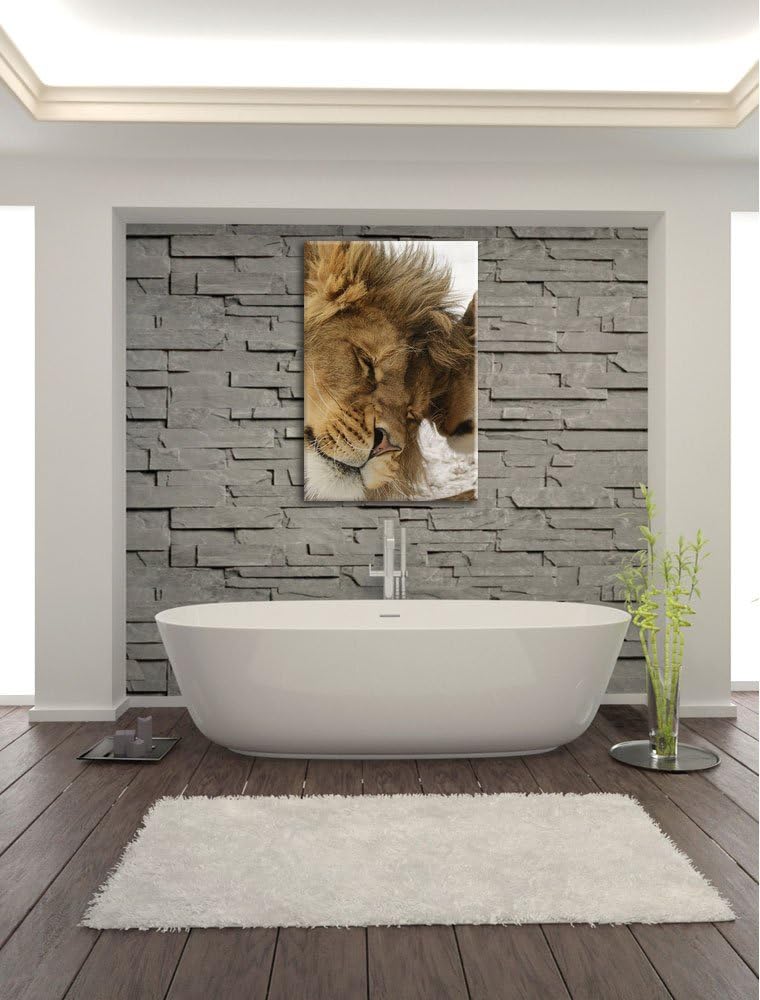 Kuschelnde Löwen, Format: 100x70 auf Leinwand, XXL riesige Bilder fertig gerahmt mit Keilrahmen, Kun