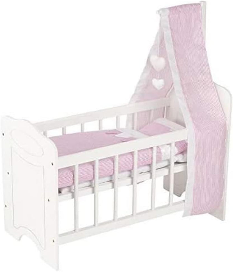 Goki 51762 Puppenbett mit Bettwäsche und Himmel puppenhausmöbel, weiss/rosa