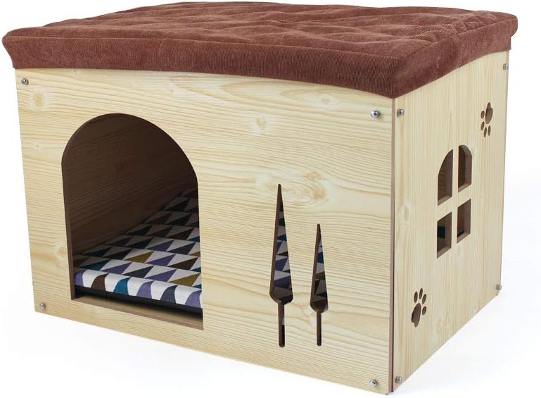 SONGWAY Hundehütte aus Holz mit Matratze – Abnehmbare Katzenhaus im Form von Schuhocker Innenraum Hu