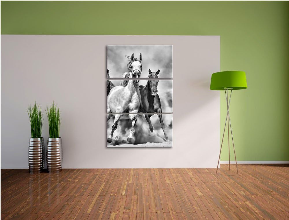 Pixxprint Western Pferde in Wüste als Leinwandbild/Grösse: 3 Teilig (120x80) cm/Wandbild/Kunstdruck/