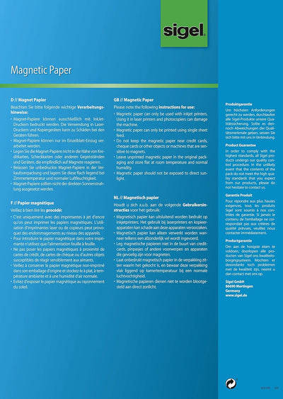 SIGEL IP440 bedruckbares Magnet-Papier / Magnetfolie für InkJet, A4, 5 Blatt, weiss