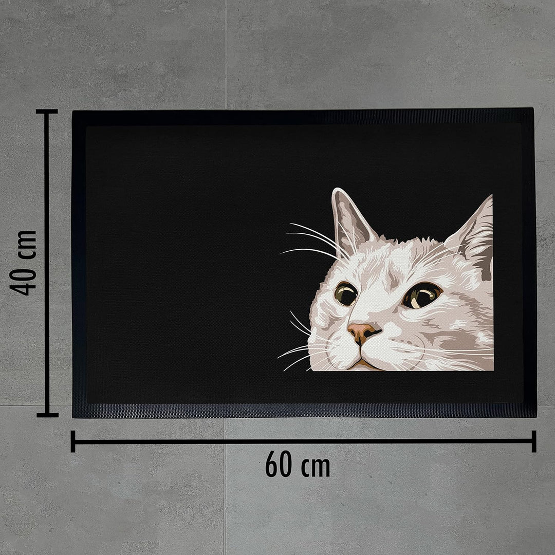 Trendation - Katzen Fussmatte Grafik Geschenk Katzenbesitzer Willkommen Aussen und Innenbereich 60x4