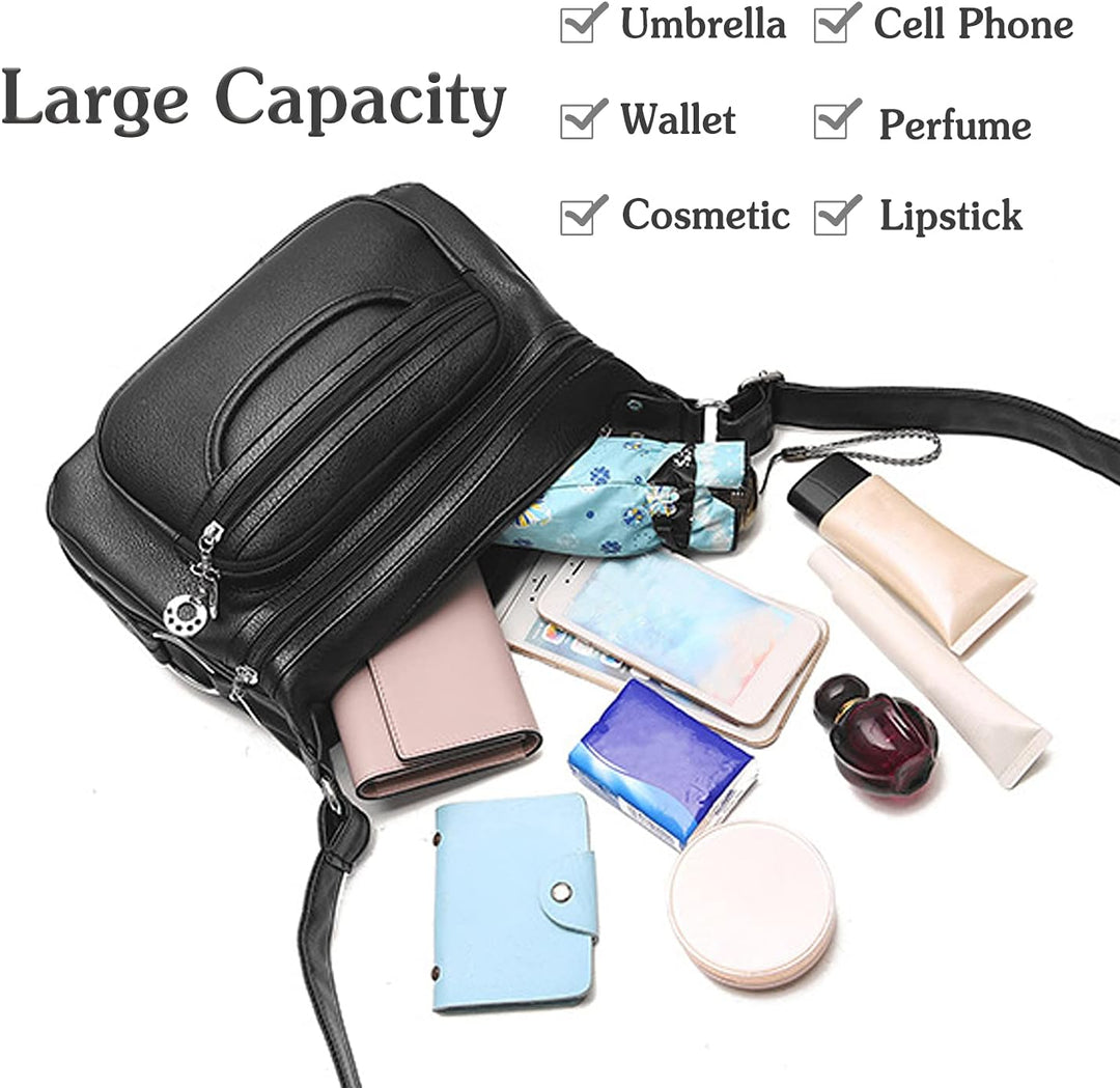 PORRASSO Damen Umhängetasche Multi-Tasche Wasserdicht Schultertasche Messenger Bag PU Handtasche für