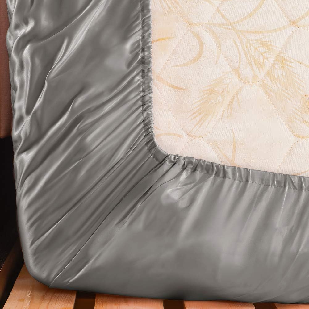 THXSILK Spannbettlaken Seide Bettlaken 200x220, Grau Seiden Bettlaken, 100% Reine 19 Momme Maulbeers
