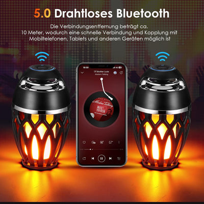 AOZBZ Bluetooth Lautsprecher mit LED Flammenlicht, wasserdichte Kabellose Lautsprecher, Portabler Bl