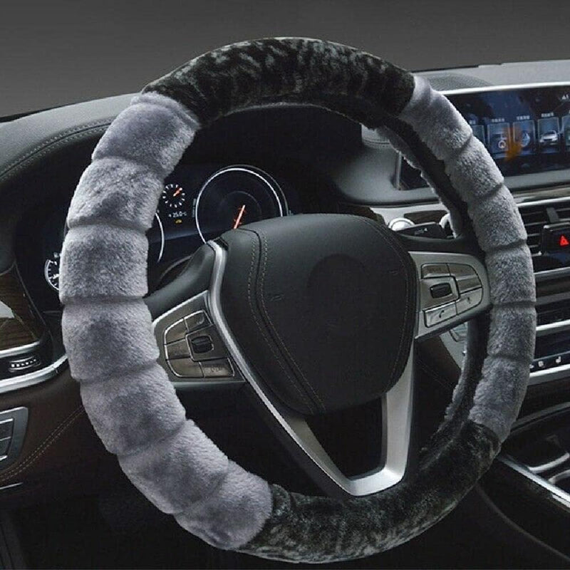 Baceyong Auto Flauschige Lenkradhülle Universal für 38cm Lenkrad, Thermowolle Wärmen Winter Auto Inn