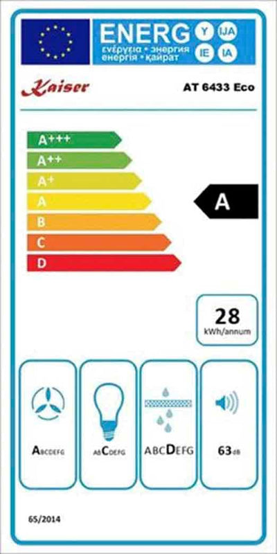 Kaiser Wandhaube AT 6433 Eco, Dunstabzugshaube 60 cm, 750 m³/h,Edelstahl, Weisses Beleuchtungsglas