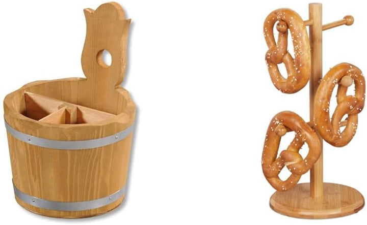 Besteckbehälter aus Holz H=20 D=14 cm ge & Relaxdays Brezelständer aus Bambus, 6-armig, Höhe 35 cm,