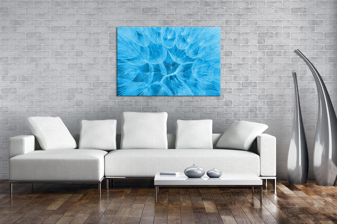 deyoli innere einer Pusteblume Format 80x60 Effekt: Monocrome Blau als Leinwandbild, Motiv fertig ge