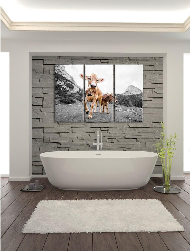 Pixxprint Almkuh auf der Weide als Leinwandbild 3 teilig/Grösse: 3 Teilig (120x80) / Wandbild/Kunstd