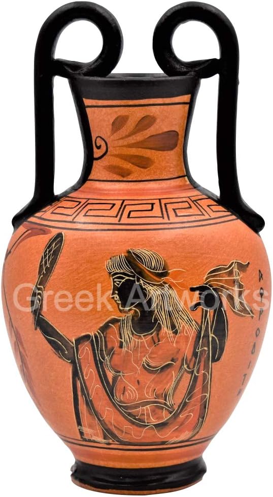 Griechische schwarze Keramik-Vase, Topf mit Töpferei, Göttin Aphrodite, 17 cm