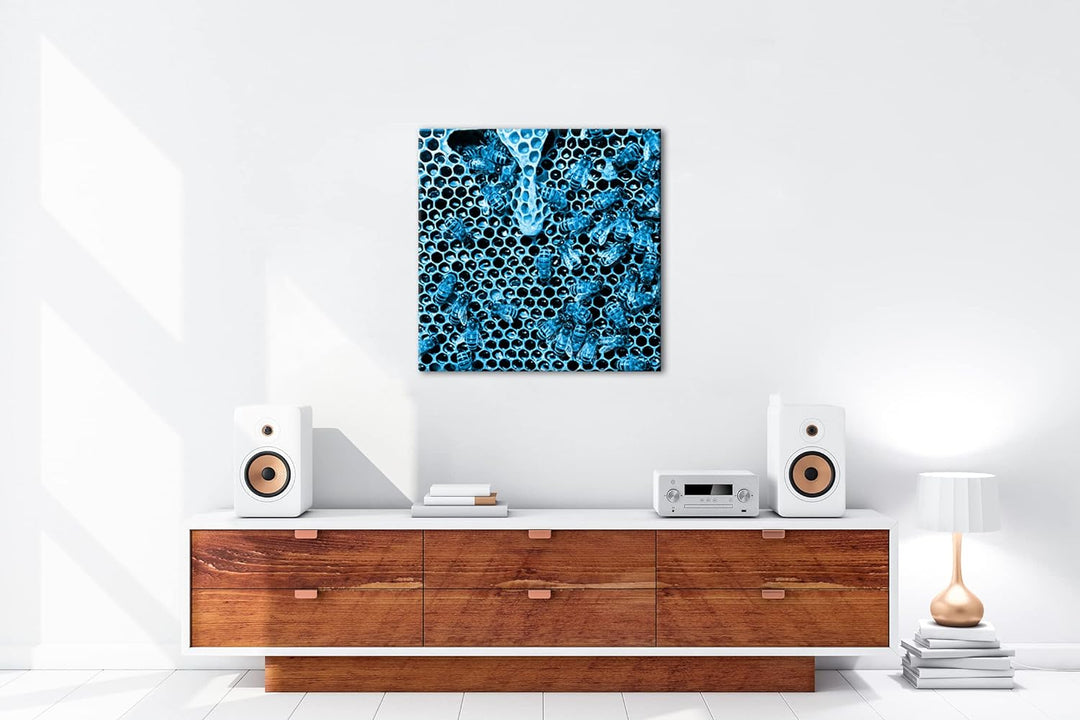 deyoli Honigwabe mit Bienen im Format: 70x70 Effekt: Zeichnung als Leinwandbild, Motiv auf Echtholzr