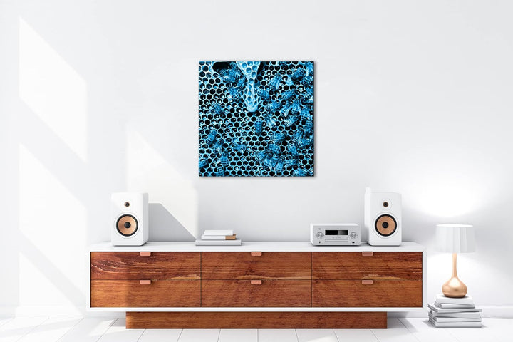 deyoli Honigwabe mit Bienen im Format: 70x70 Effekt: Zeichnung als Leinwandbild, Motiv auf Echtholzr