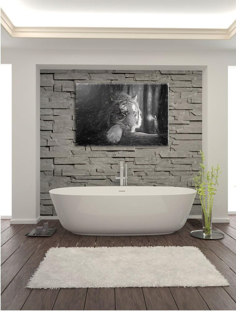 Pixxprint Eine Frau und EIN Riesen-Tiger / 100x70cm Leinwandbild bespannt auf Holzrahmen/Wandbild Ku